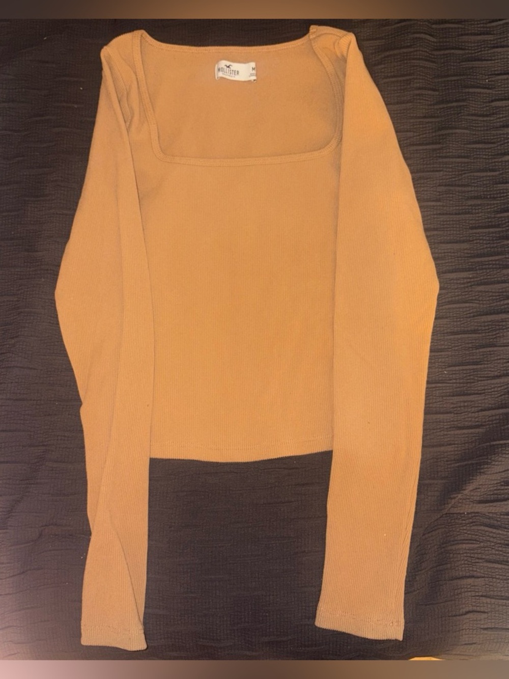 Hollister Ribbed Square Neck Long Sleeve Top - Camel/Tan